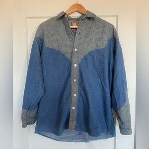 Vintage Western Men’s medium Blue and Gray Button-Up Shirt